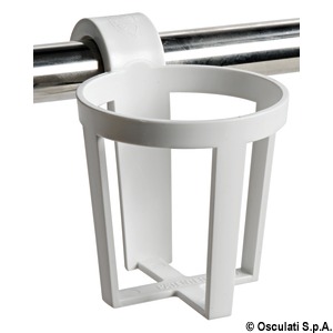 Plastic universal glass holder for snap-in mounting on pulpits and handrails